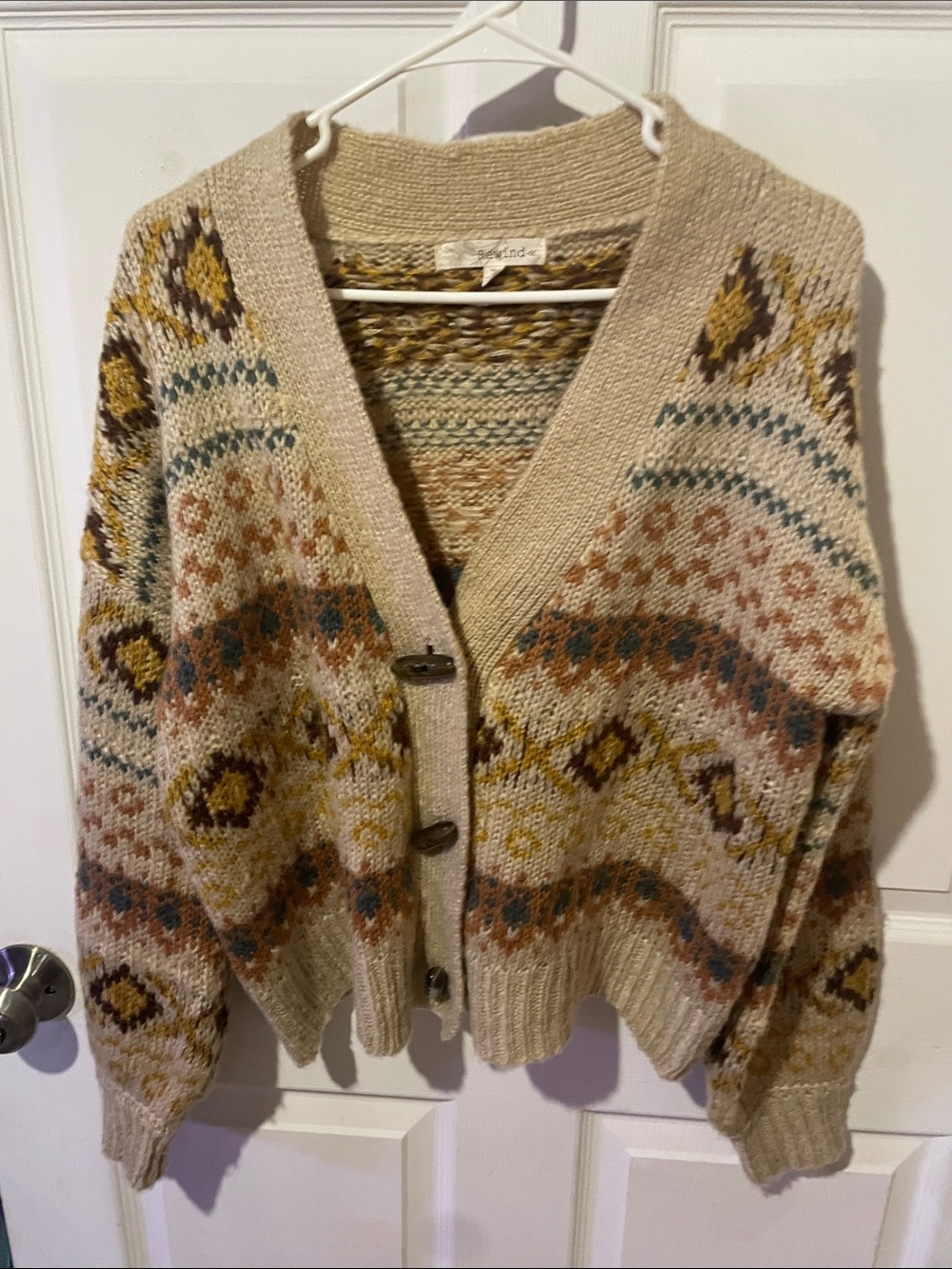 Rewind Cream Multi Fair Isle Button Cardigan